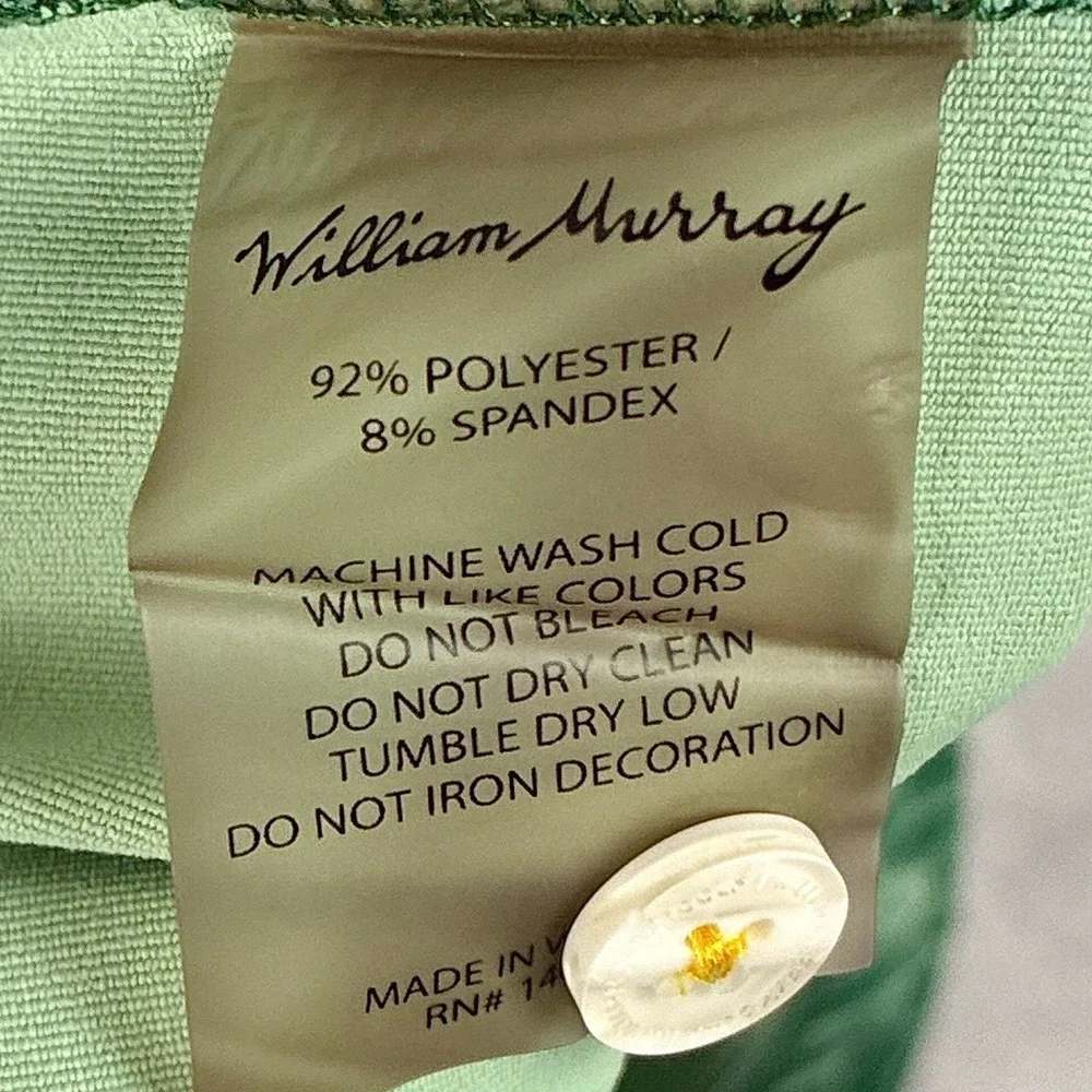 William Murray Polo Shirt Men M Green Floral AOP Performance Hawaiian Aloha Golf